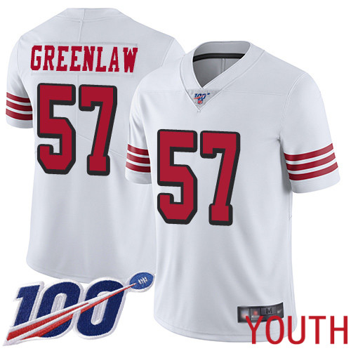 San Francisco 49ers Limited White Youth Dre Greenlaw NFL Jersey #57 100th Season Rush Vapor Untouchable->youth nfl jersey->Youth Jersey